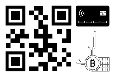 qr code with bitcoin and credit card vector image
