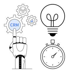robot hand touching crm icon lightbulb vector image
