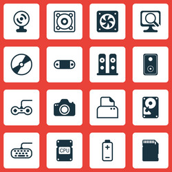 set of 16 computer hardware icons includes vector