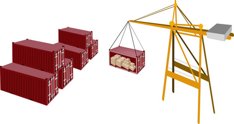 red cargo container being hoisted by a crane vector