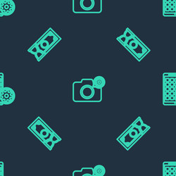 Set line photo camera setting fast payments vector