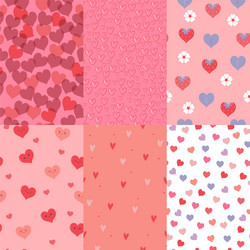 Set seamless patterns with hearts graphics vector