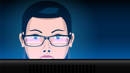 close up woman in glasses work computer vector