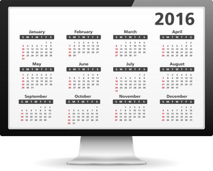 computer with 2016 calendar vector