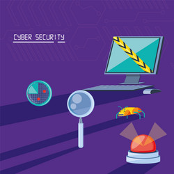 desktop computer with icons cyber security vector image