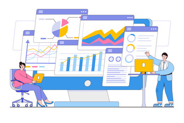 flat business people analysts working with data vector image