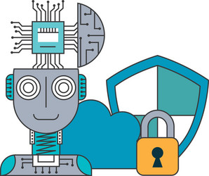 robot humanoid with microchip and set icons vector image