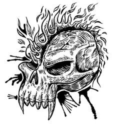 skull hand draw with flame vector