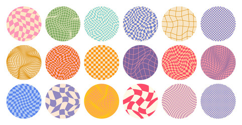 groovy checkered pattern round colorful tiled vector image
