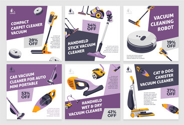 vacuum cleaner equipemtn social media post set vector