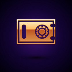 Gold safe icon isolated on dark blue background vector