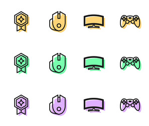 Set line computer monitor game rating with medal vector