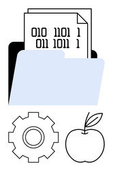 file folder with binary data gear for development vector image