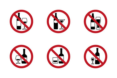 no alcohol signs set with various drinks vector