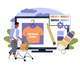website design development man with cart near vector image