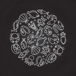 White sealife linear icons round concept vector