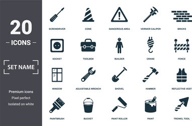 Construction tools icon set contain filled flat vector