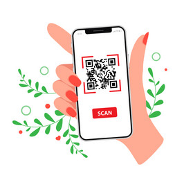 Smartphone scanning qr code hand using mobile vector