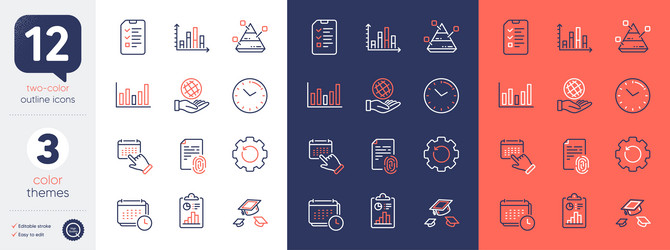 set of column chart event click and calendar line vector image