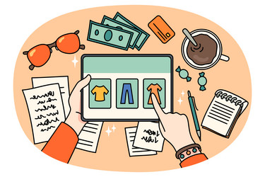 person shopping online on tablet vector
