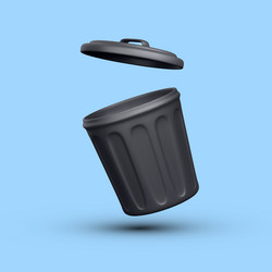 3d realistic black open trash can isolated vector