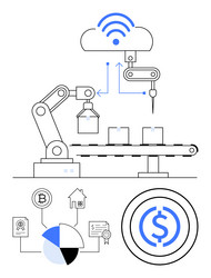automated factory with robotic arm and cloud vector image