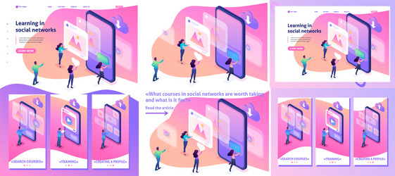 isometric learning create profile social networks vector image