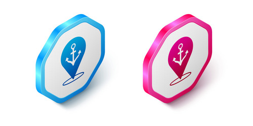 isometric map pointer with anchor icon isolated vector image