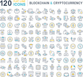 set line icons blockchain and cryptocurrency vector image