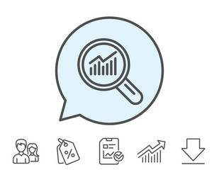 chart line icon report graph sign in magnifier vector image