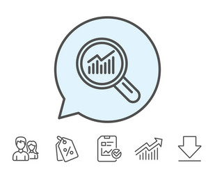 chart line icon report graph sign in magnifier vector