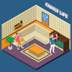 family life isometric composition vector