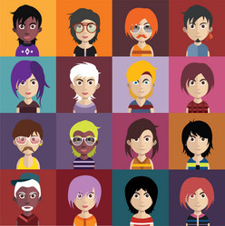 Set colorful avatars characters vector