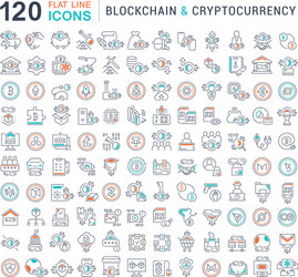 set line icons blockchain and cryptocurrency vector image