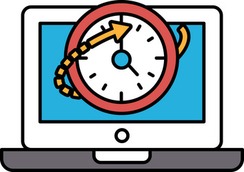 a computer monitor with clock on it showing vector image