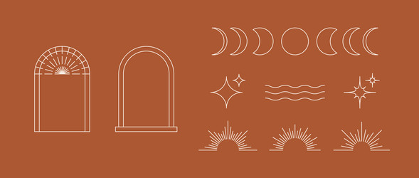 Boho style linear element collection terracotta Vector Image