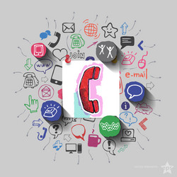 phone and collage with web icons background vector image