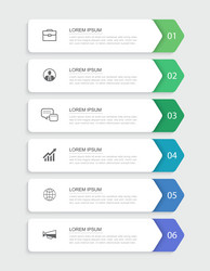 6 data infographics rectangle tab index template vector image
