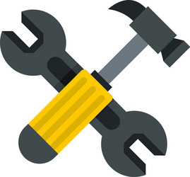 Crossed wrench and hammer icon flat style vector