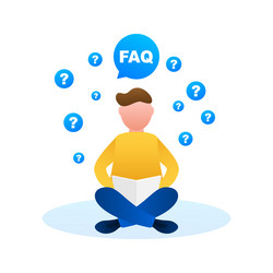 frequently asked questions faq bubble and man vector