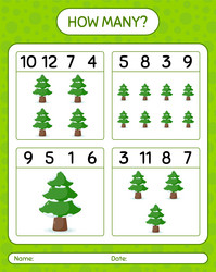 how many counting game with pine tree worksheet vector image