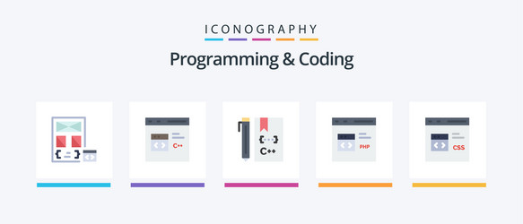 programming and coding flat 5 icon pack including vector image