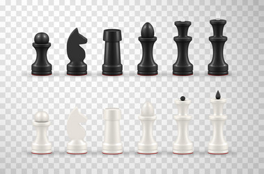 Realistic black and white all chess pieces set vector