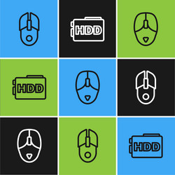 set line computer mouse and hard disk drive hdd vector image