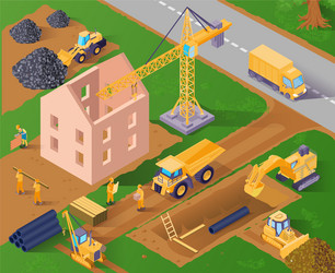 3d isometric construction site building Royalty Free Vector