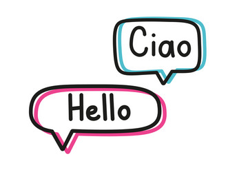 ciao hello handwritten text in speech bubbles vector