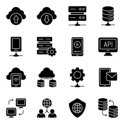 pack of database solid icons vector image