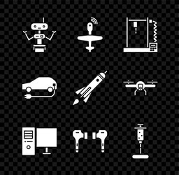 set robot uav drone 3d printer computer monitor vector image