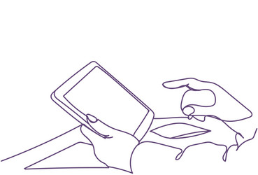 hands hold digital tablet computer with empty vector image