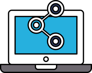 a computer monitor with blue screen and three vector image
